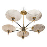 Vintage Six arm brass chandelier with clear glass bobeches